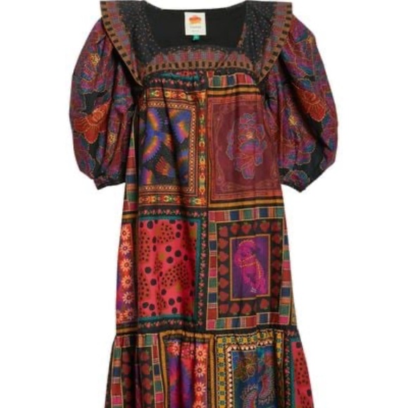 FARM RIO Mixed Scarves Frill Midi Dress - Picture 1 of 8